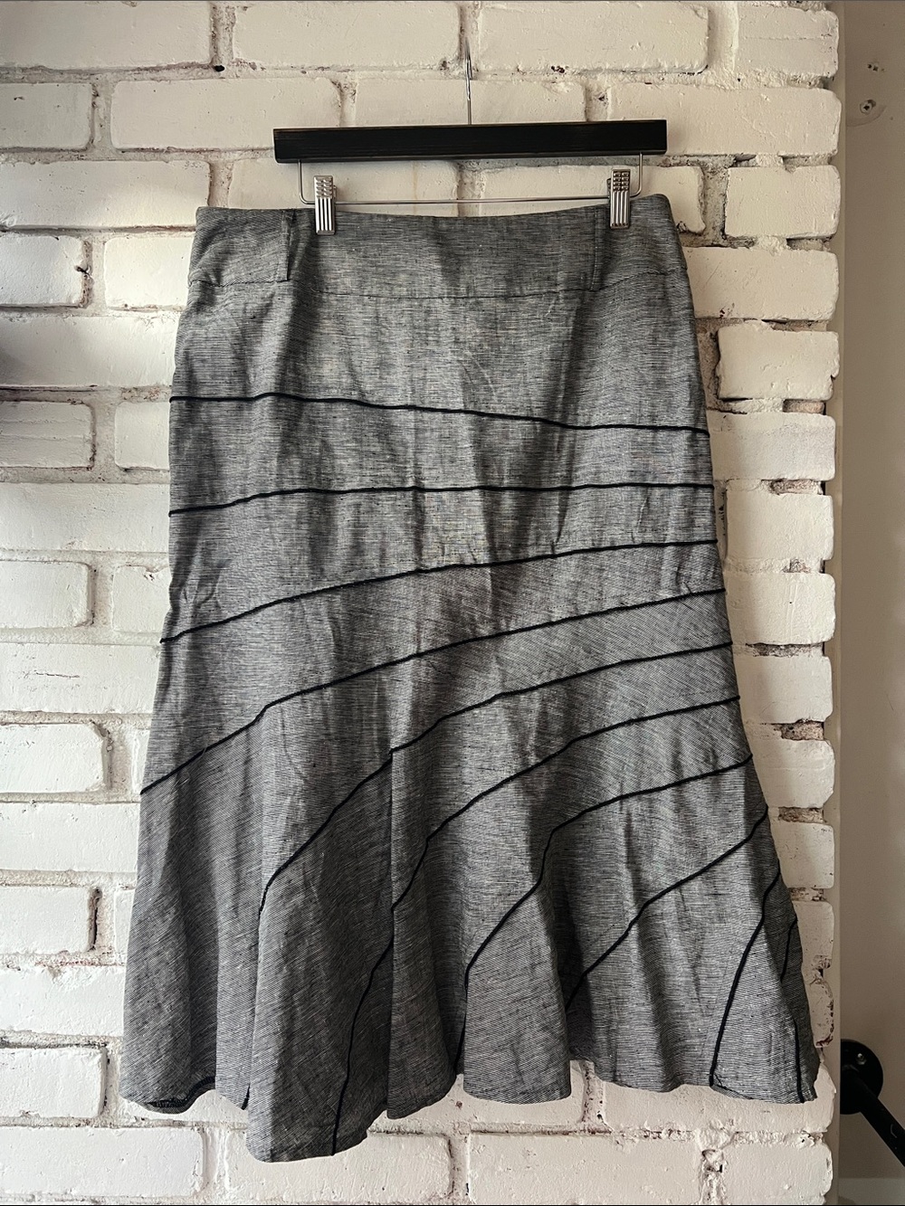 Vintage linen cotton Gray A-Line Skirt with Diagonal Paneling trumpet mermaid fi